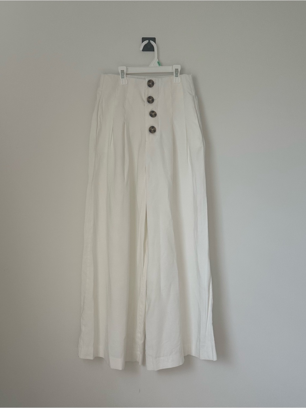 Zara TRF Collection High-Waist Wide-Leg White Pants with Front Button Detail